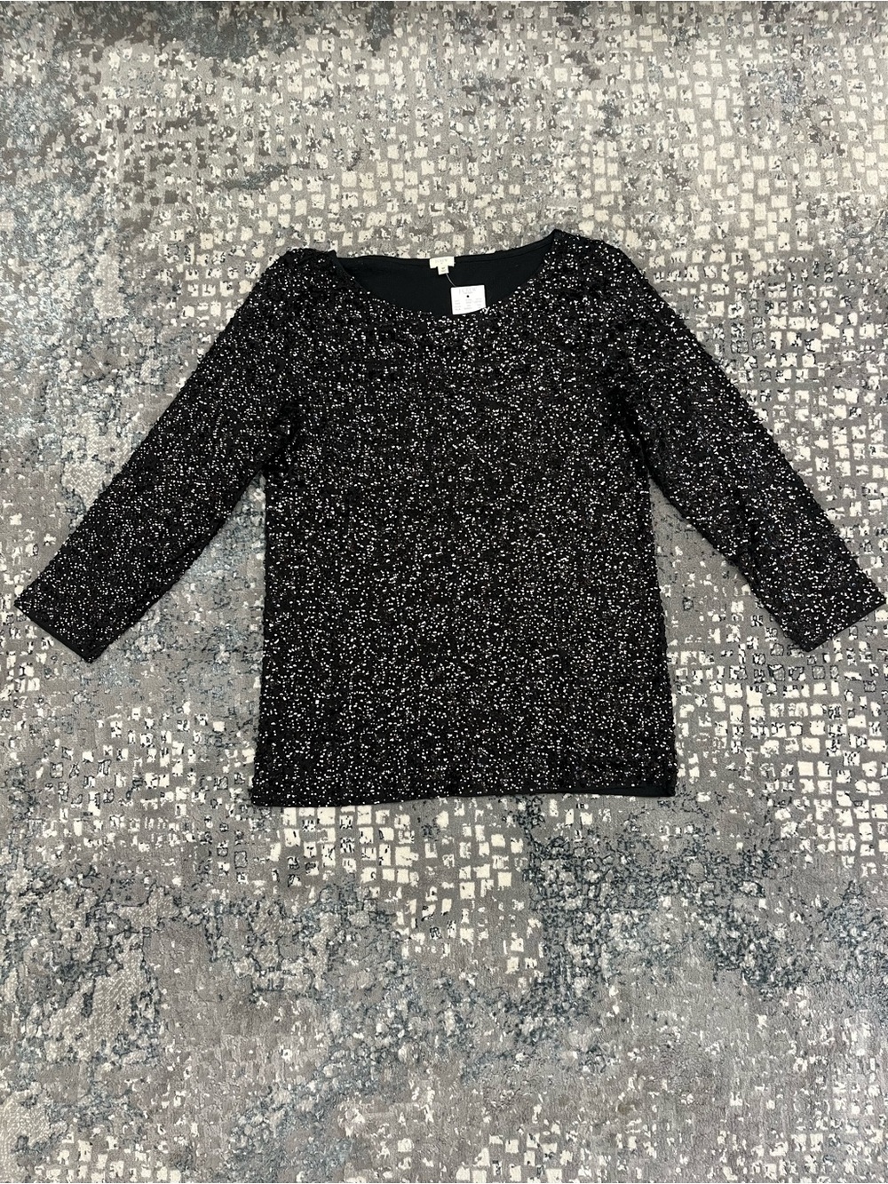 NWT J. Crew Black Sequin 3/4 Sleeve Top